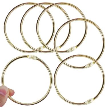 Imagem de HAHIYO Pacote com 6 anéis grandes de folha de metal solto de 9 cm, anéis dourados para fichário de livros para cartões de índice, flashcards, chaveiro de encadernação de papel a granel