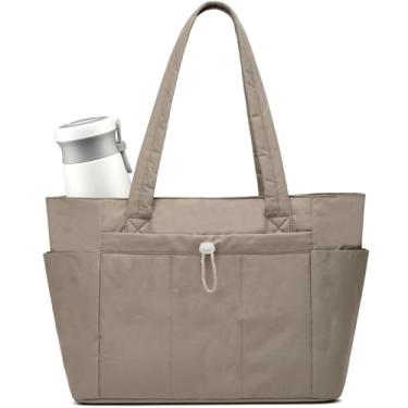 Imagem de Geelyda Bolsa feminina leve e fofa, com compartimentos, bolsa de ombro acolchoada para viagem, trabalho, academia - Camelo