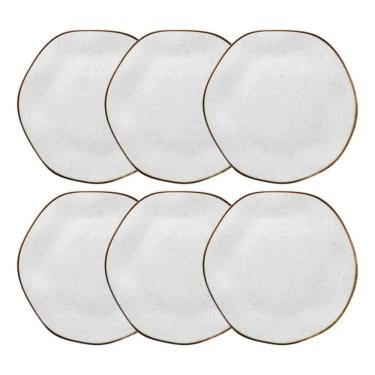 Imagem de Jogo De 6 Pratos Rasos Oxford Ryo Maresia 27,5cm Branco e Marrom
