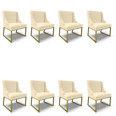 Imagem de Cadeira Sala De Jantar Industrial Dourado Kit 8 Liz Linho D03 - D'rossi Bege