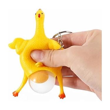 Imagem de Chaveiro Squishy Sensorial em Silicone, Galinha com Ovo Antiestresse, Brinquedo Fidget para Alívio de Ansiedade e Estresse, Portátil