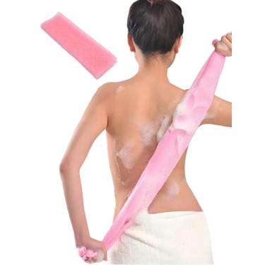Imagem de Esponja de banho africana rede africana longa esponja de banho esfoliante chuveiro corpo esfregão traseiro pele mais suave, ótimo para uso diário, rosa