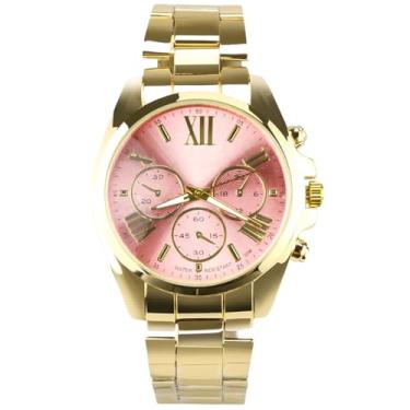 Imagem de Relógio Feminino Analógico Dourado + Colar Coração Rosa – Conjunto Elegante para Presente Sofisticado