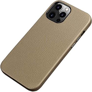 Imagem de EKESA Litchi Texture Phone Case, para Apple iPhone 14 Plus (2022) 6,7 polegadas Premium Leather Flocking Forro Capa traseira à prova de choque (Cor: Cinza)