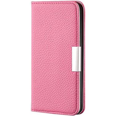 Imagem de MAALYA Capa carteira para Apple iPhone 14 Plus (2022) 6,7 polegadas, padrão de lichia couro magnético flip folio suporte capa de telefone com suporte de cartão (cor: rosa)