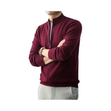 Imagem de Suéter Cardigan Slim Fit Com Zíper Para Homens, Tricô Quente, Casaco L