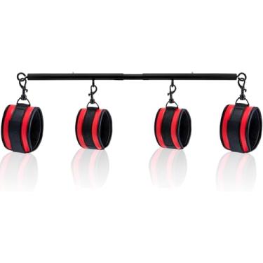 Imagem de Barra giratória de aço inoxidável resistente com 4 peças de tiras acolchoadas de poliuretano para ioga, pilates, treinamento físico, equipamentos de ginástica em casa e muito mais. (Fita mágica de PU