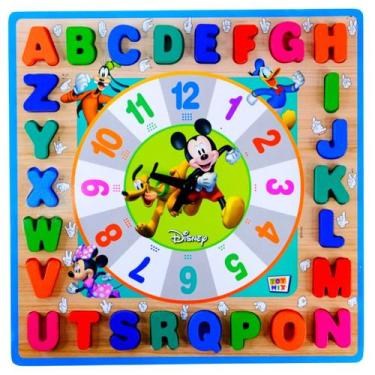 Imagem de Brinquedo Educativo Relogio Hora Letra Encaixe Mickey Disney, Colorido