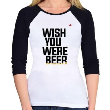 Imagem de Baby Look Raglan Wish you were beer Manga 3/4 - Foca na Moda, Branco, 