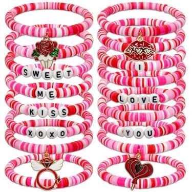 Imagem de Kit de pulseiras de contas de argila para o Dia dos Namorados, kit de pulseiras DIY Happy Valentine, pulseira de contas para celebrar a festa de aniversário de um amante feliz para mulheres, saco de