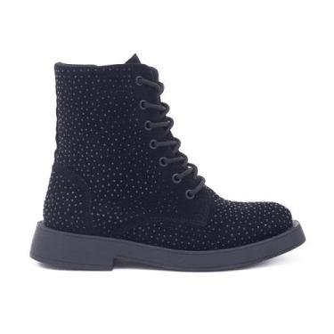 Imagem de Bota Coturno Feminina Camurça Com Brilho Dayane Magalhães, Cam preto, 