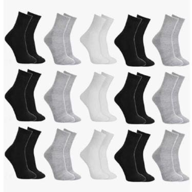 Imagem de Kit 12 Pares Meias 3 cores Lisas Cano Alto Longo Algodão - Sport