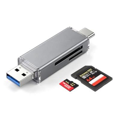 Imagem de Leitor de cartão SD USB C, USB 3.0 Dual Slots, leitor de cartão micro SD, leitor de cartão de memória 2 em 1 para SD/Micro SD (TF)/SDHC/SDXC/MMC, compatível com laptop, PC, iPhone, MacBook Pro/Air