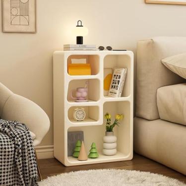 Imagem de Mesa de cabeceira branca moderna com armazenamento, mesa de cabeceira elegante com prateleira aberta, mesa de canto versátil para quarto, sala de estar e sala de jantar, armário lateral que economiza