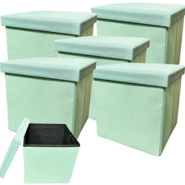 Imagem de Puff e Baú Dobrável Decorativo 2 em 1-30x30cm (05, Verde Liso)