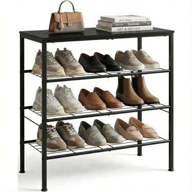 Imagem de Tujurich Sapateira de 4 camadas para entrada, quarto e sala de estar – Organizador de armazenamento de sapatos resistente com pés niveladores ajustáveis, design compacto (68 x 30 x 66 cm), preto