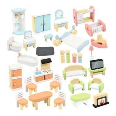 Imagem de menolana Conjunto de Móveis de Madeira para Casa de Bonecas: Miniaturas de Cadeiras, Camas e Sofás - Brinquedo para Brincar de Faz de Conta na Páscoa - Ideal