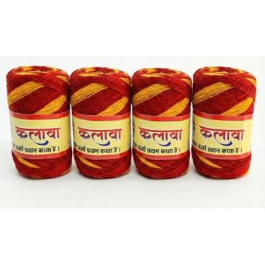 Imagem de ADHAATA Kalava Moli Mauli Sacred Hindu Ritual Thread – Pulseira 100% algodão vermelha e amarela para Puja, Havan e festivais (pacote com 4 rolos)