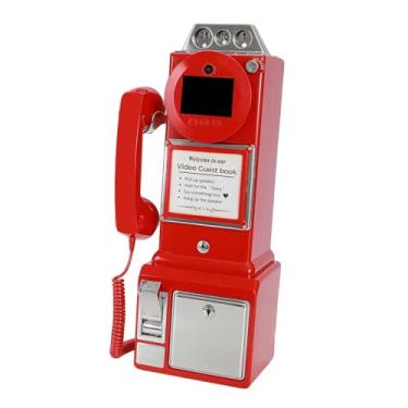 Imagem de oshhni Telefone de vídeo e áudio para livro de visitas, telefone de mesa, com gravador de mensagens de voz para o Dia de ação de Graças e aniversários, Vermelho