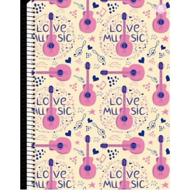 Imagem de Caderno Universitário Feminino Love Music 80 Folhas 1 Matéria Capa Dura Espiral Escolar Faculdade 2026 Volta Às Aulas