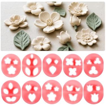 Imagem de DOPENSPI 10 cortadores de argila de polímero de flores, 10 formas de mini cortadores de argila de polímero, folhas florais, borboleta, argilas, brincos para brincos, joias, artesanato DIY