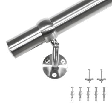Imagem de Kit de corrimão de escada de 3 m, sistema de trilhos de montagem na parede de aço inoxidável 304, trilho de mão seguro de tubo de 2,5 cm para escadas, decoração interna de casa, ao ar livre, estilo