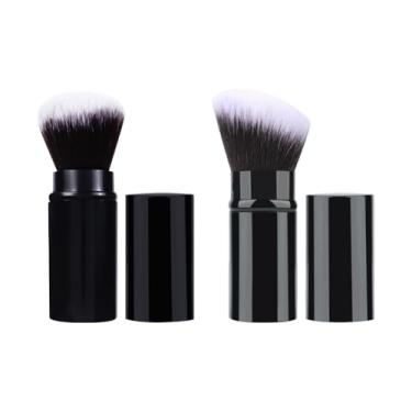 Imagem de ccHuDE 2 pincéis de maquiagem retráteis, pincel portátil, base em pó, pincéis de blush facial, corretivo de viagem, pincel de contorno telescópico, ferramentas cosméticas telescópicas com capa para pó