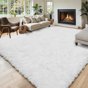 Imagem de Tapetes de área 22 x 30 cm, tapete branco para sala de estar, tapete felpudo felpudo macio, lavável na máquina para quarto, crianças, meninas, meninos, decoração de casa, antiderrapante (22 x 30,