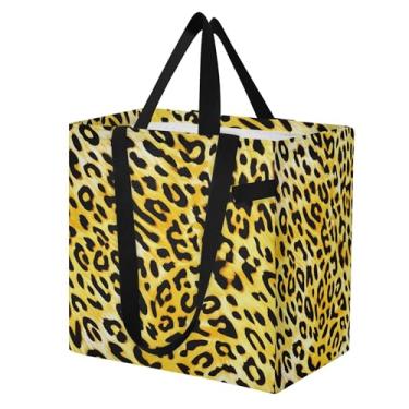 Imagem de SEHANY Sacolas de compras reutilizáveis com estampa de leopardo marrom com alças reforçadas, bolsa de compras de lona dobrável à prova d'água de grande capacidade para viagem, cozinha, praia