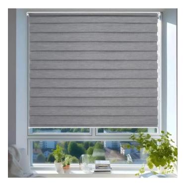 Imagem de Persiana zebra rolo dupla 160x160 grafite linho moderna - Evolux