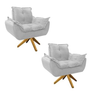 Imagem de kit 02 Poltronas Opala Base Giratória de Madeira Suede Branco - Doce S