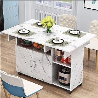 Imagem de ZXLPHA Mesa de jantar dobrável móvel com rodas e armário de armazenamento de 3 camadas, prateleira de armazenamento de 2 camadas, mesa retangular de folha de madeira com economia de espaço, K