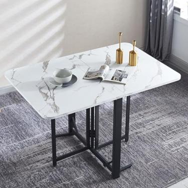 Imagem de Mesa de jantar dobrável, mesa de jantar com economia de espaço, mesa dobrável leve com tampo de mesa grosso e moldura de metal resistente, para cozinha, sala de jantar/sala de estar, escritório, festa
