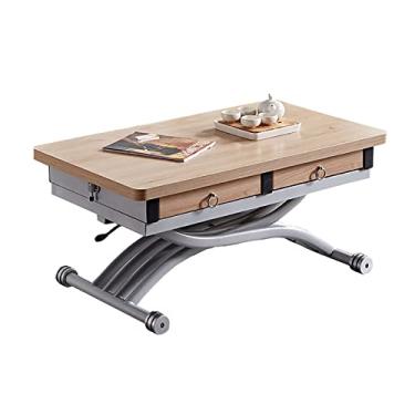 Imagem de U5GAAALPPQ9 Mesa de centro dobrável com gavetas, mesa de jantar com topo largo, mesa com alça ajustável, cor branca e madeira (cor de madeira)