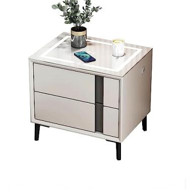 Imagem de Smart htstand mesa de cabeceira htstand, 3 cores, luzes de LED, mesa de cabeceira, 2 portas USB, madeira, 2 gavetas, armário de cabeceira, mesa lateral