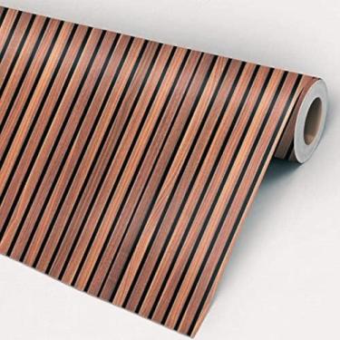 Imagem de Papel de Parede Auto Adesivo Ripado Amadeirado 3D – Kit 2 Rolos 45cm x 5m – Vinílico fácil de limpar – Para Sala, Quarto e Escritório – Aplicação em Parede Lisa