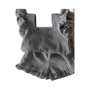 Imagem de Conjunto De Roupas De Verão Para Meninas Bebês Com Estampa Xadrez, Cam