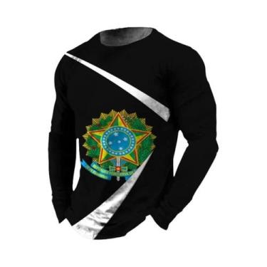Imagem de Camiseta Masculina Retro Com Estampa 3D Da Bandeira Do Brasil, Manga L