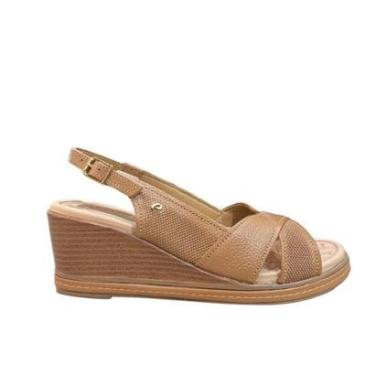 Imagem de Sandália Anabela Pegada Feminina Couro Caramelo 6,5cm-Feminino