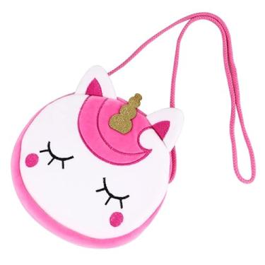 Imagem de Didiseaon Adorável bolsa tiracolo de unicórnio para meninos e meninas, bolsa de ombro de pelúcia macia para festas e uso diário, bolsa redonda para armazenamento de chaves, vinho