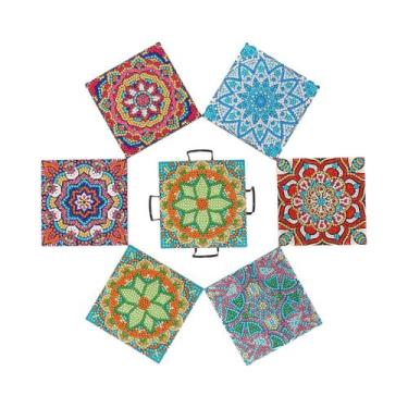 Imagem de Conjunto De 6 Porta-Copos De Madeira Com Cristais De Mandala, Arte Em 