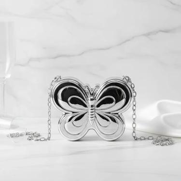 Imagem de Porta-moedas de metal borboleta, mini clutch noturna para mulheres, bolsa transversal criativa de liga rígida, bolsa de mão de festa para presente