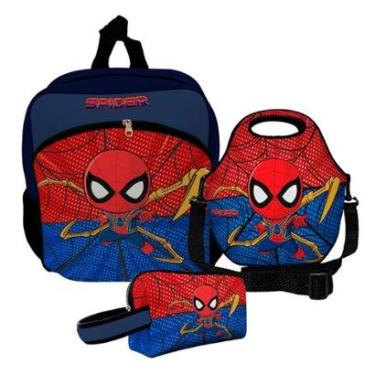 Imagem de Kit Escolar Mochila de Costas + Lancheira + Necessaire Plus – ISOPRENE – Menino Aranha-Unissex