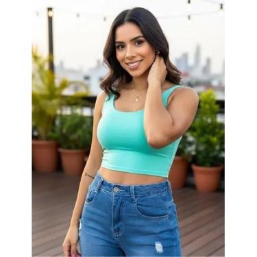 Imagem de Top Cropped Regata Liso Básico Suplex Forro Duplo Cor:Verde-aguaTamanh