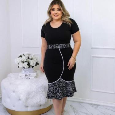 Imagem de Vestido Midi Tubinho Moda Plus Size Evangelico Babado Confortavel Soci
