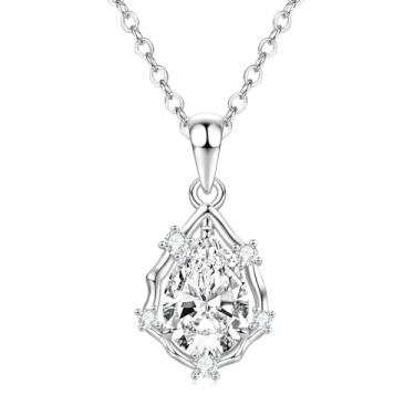 Imagem de AOKSUNS Colar com pingente feminino, colar de prata solitário de zircônia cúbica 5A para mulheres, pingente de gota vintage CZ 45 cm + corrente ajustável de 5 cm, joia moderna, presente de aniversário