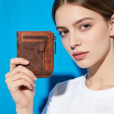 Imagem de Carteira masculina, porta-cartão de couro curto com zíper, carteira dupla fina para uso diário e viagens, 9 x 12 x 2 cm, (1 pacote, café profundo)