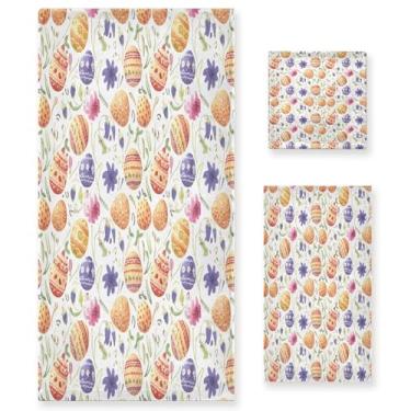 Imagem de xigua Conjunto de toalhas de banheiro com ovos coloridos absorvente macio 3 peças toalha de banho toalha de mão toalhas decorativas para banheiro, academia, hotel, praia, piscina