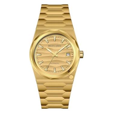 Imagem de Specht & Söhne Relógios masculinos automáticos clássicos de 37 mm com cristal de safira, movimento japonês Miyota 8215, relógio de pulso masculino mecânico à prova d'água de aço inoxidável, Ouro