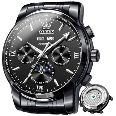 Imagem de Relógios automáticos masculinos OLEVS relógio mecânico de corda automática movimento japonês aço inoxidável impermeável relógio suíço luxuoso relógio de pulso duplo automático sem bateria, all black